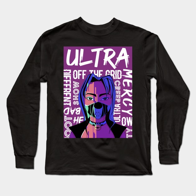 ULTRA OFF THE GRID COOL ILLUSTRATION BAD MASKED GIRL Long Sleeve T-Shirt by Mirai Designs